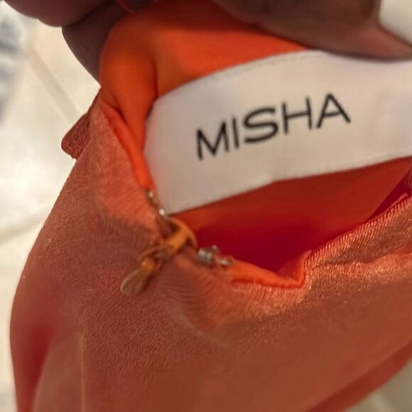 Misha Rebekah Womens 6 Metallic Midi Dress Copper Open Back Strappy V Neck NWT - Picture 5 of 10